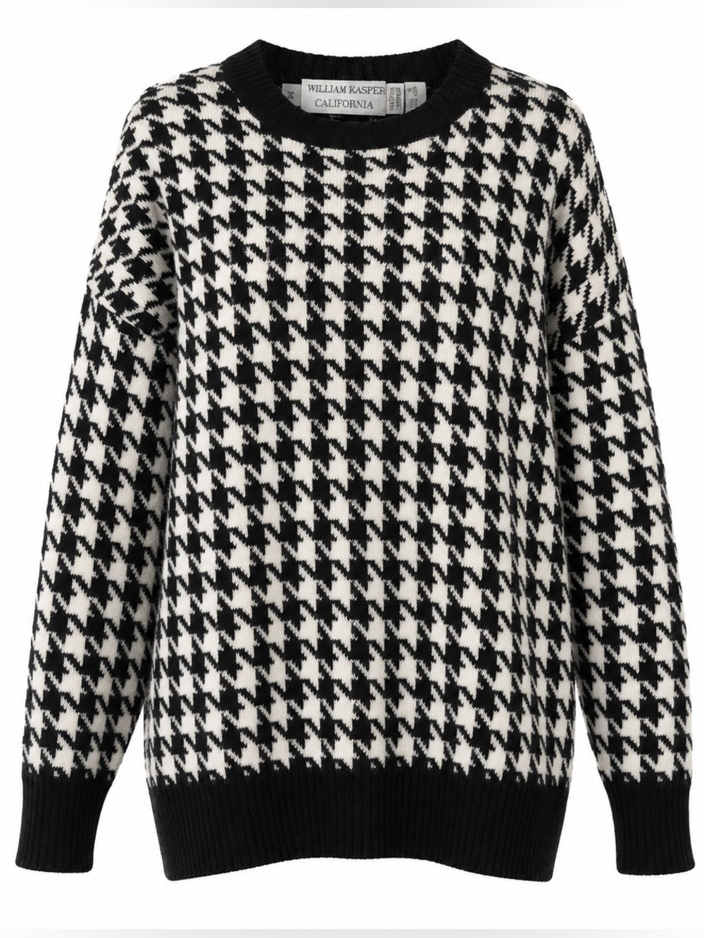 Vintage William Kasper California 100% Cashmere Houndstooth Sweater M Luxury